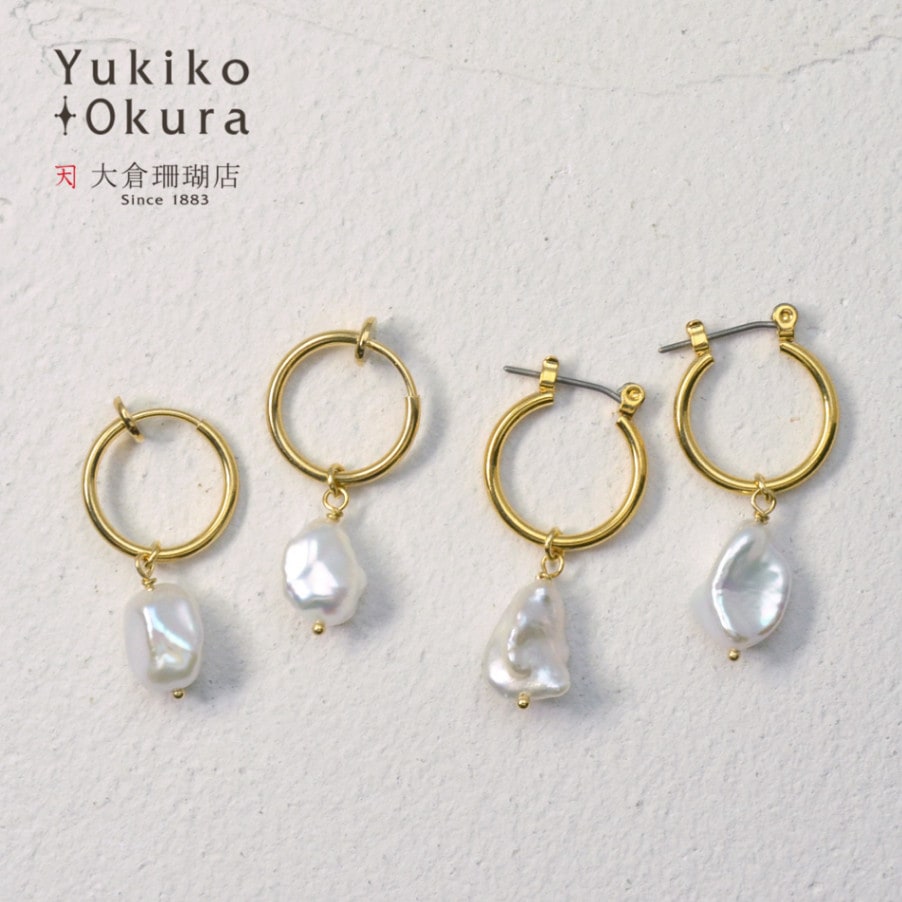 ケシ バロック 淡水パール 一粒 フープ イヤリング ピアス