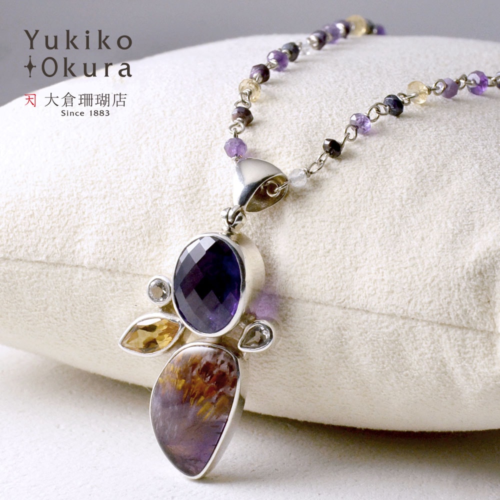 カコクセナイト アメシスト シトリン トパーズ スギライト ペンダントネックレス