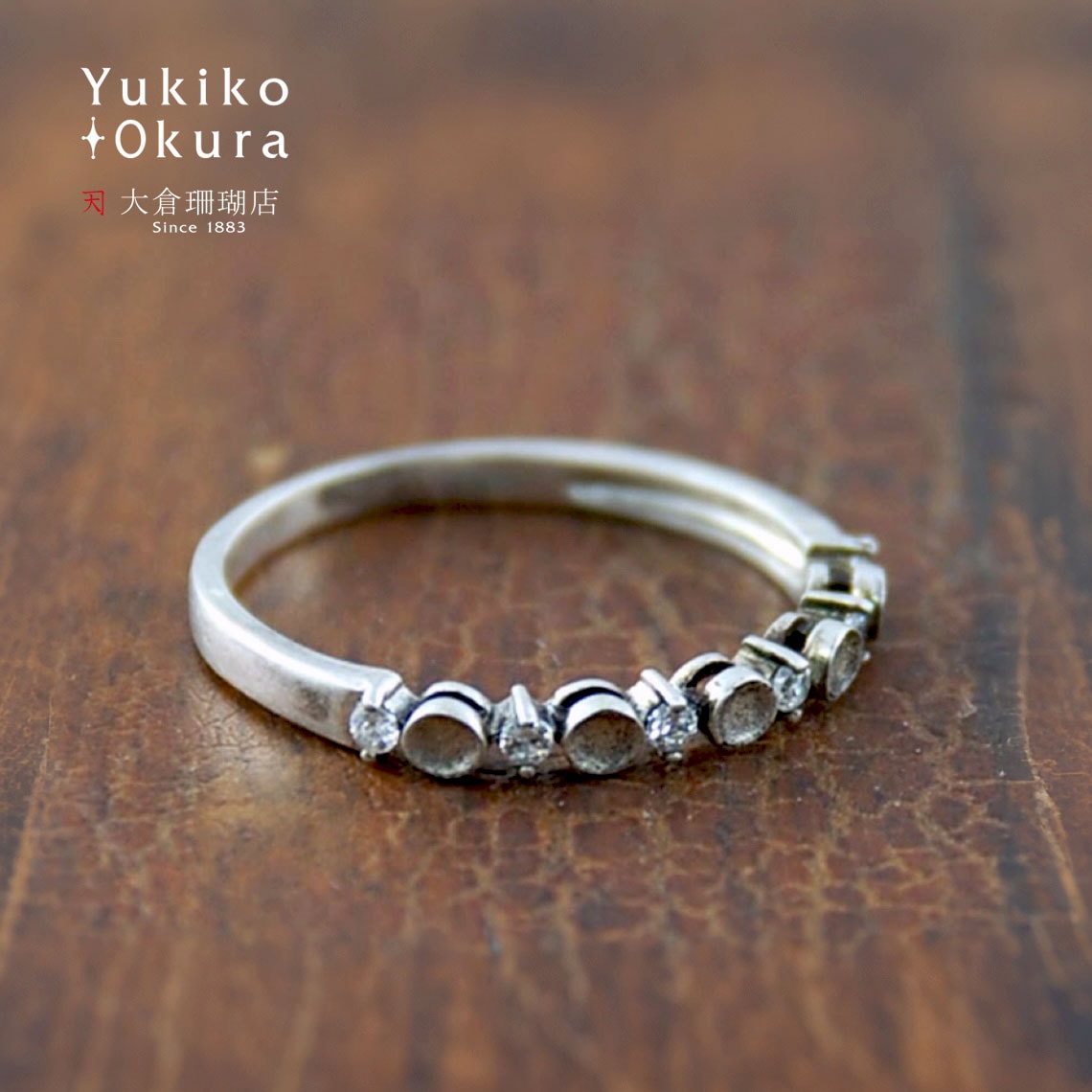シルバー925 キュービックジルコニア 細身ラウンドリング(古美銀カラー)