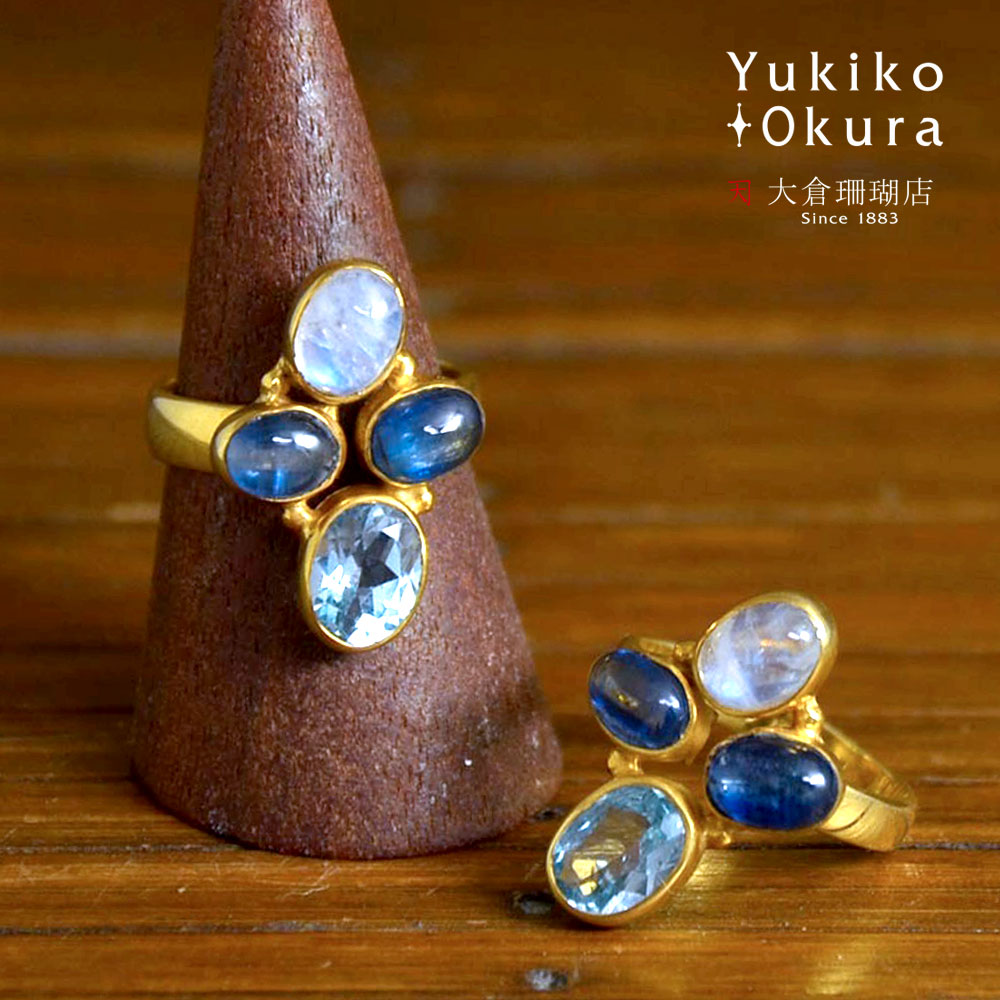 【期間限定ポイント10倍】シルバー925(ゴールド仕上げ) ブルートパーズ カイヤナイト レインボームーンストーン リング