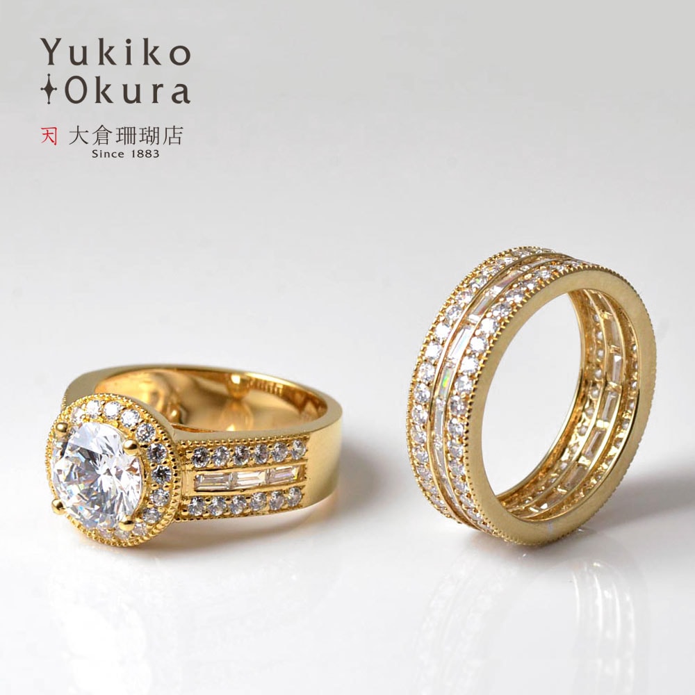 シルバー925（ゴールド仕上げ） キュービックジルコニア一粒 フルエタニティリング