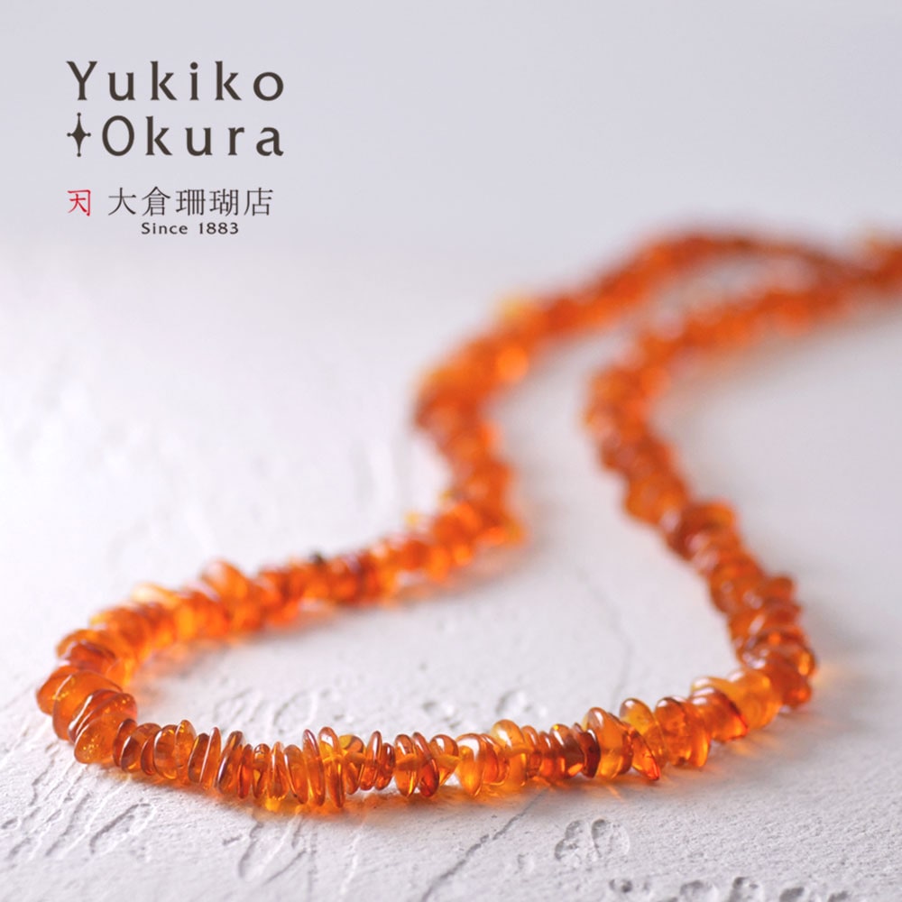 琥珀 サザレセミロングネックレス