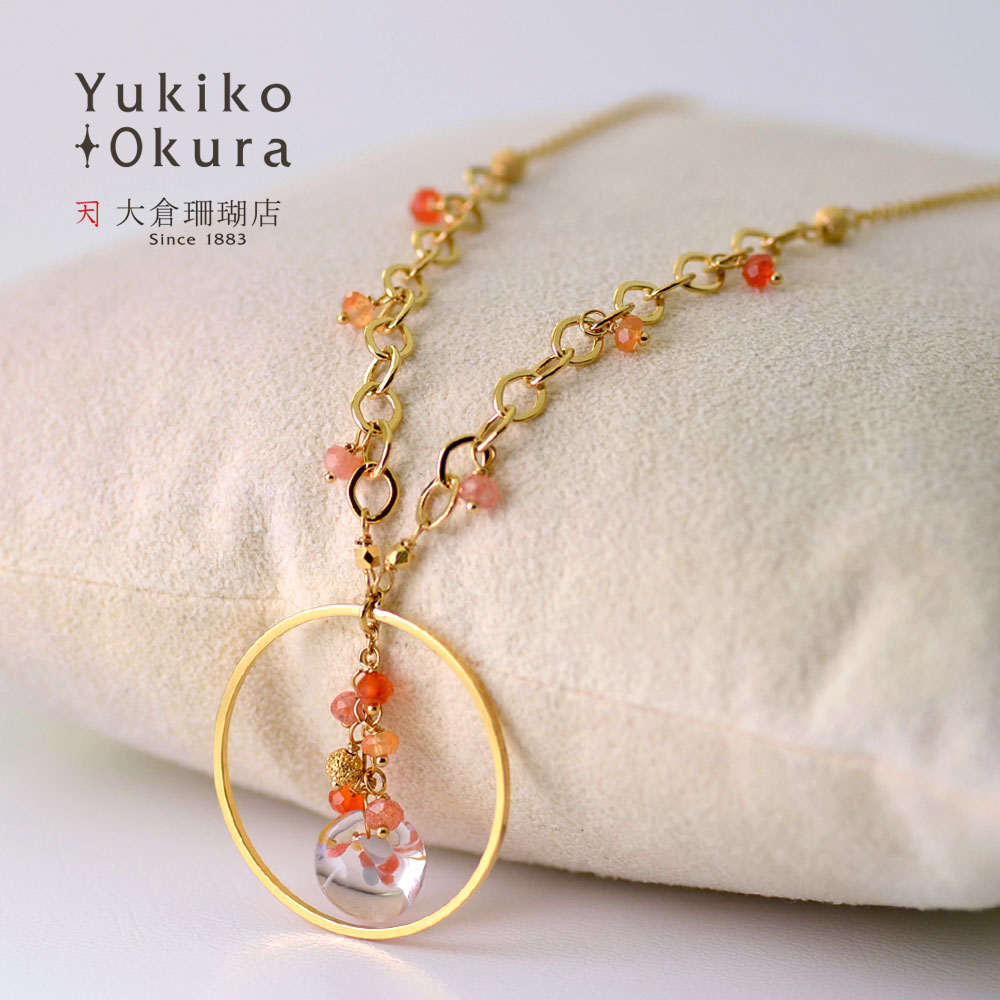 サンストーン カーネリアン フープフリンジネックレス