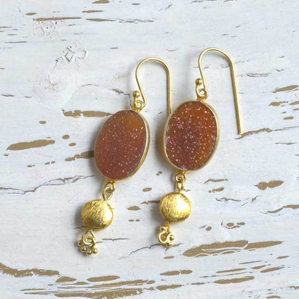 シルバー925 ブラウン ドゥルージーアゲイト ロングピアス