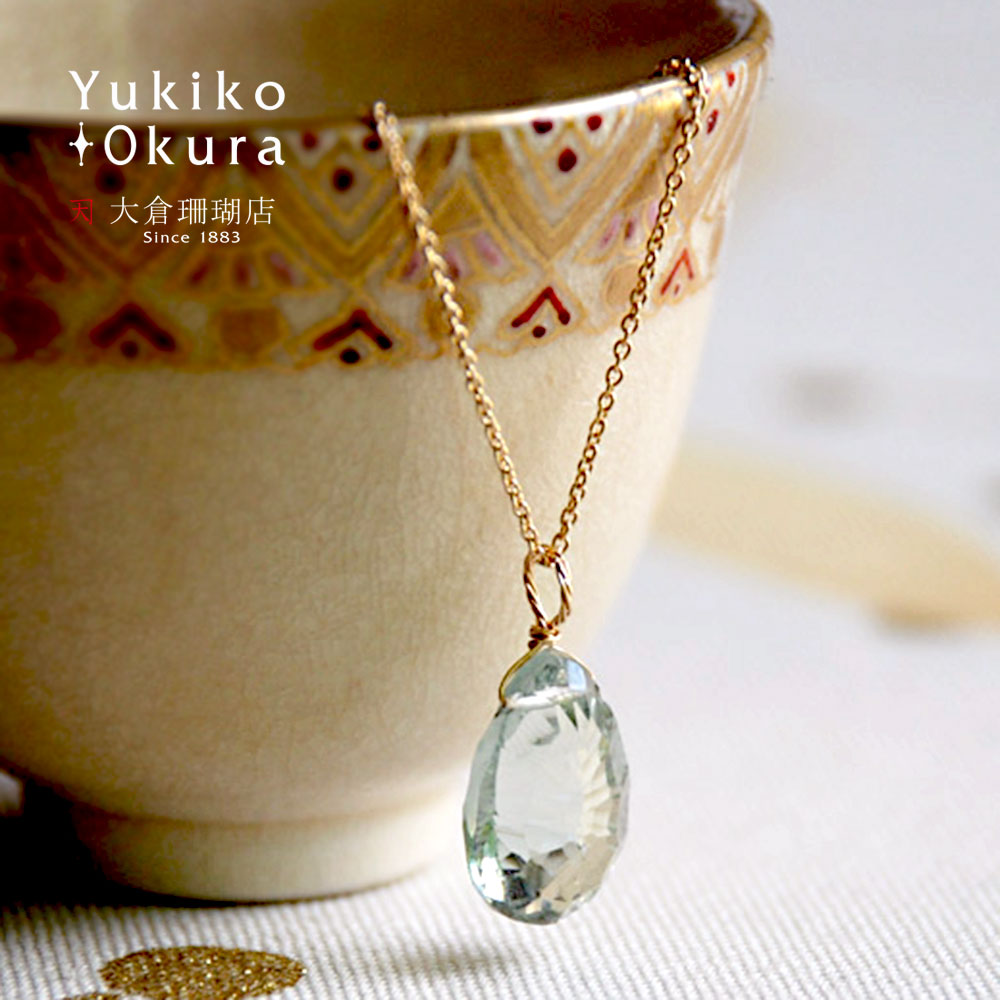 K18 グリーンクォーツ ドロップカット チャーム