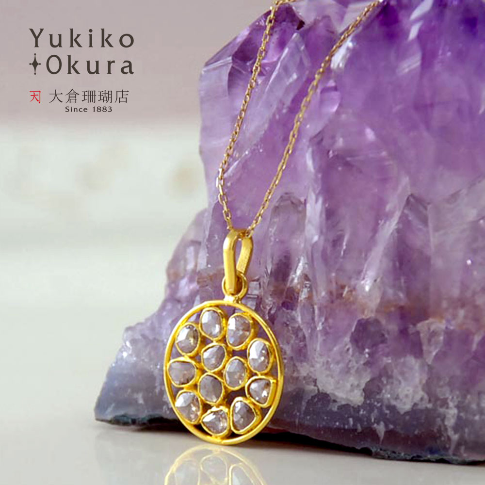 K18 ラフカット ブラウンダイヤ ラウンド チャーム