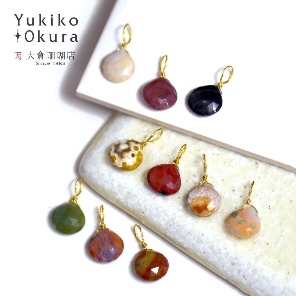 K18 ジャスパー フラットマロンカットチャーム