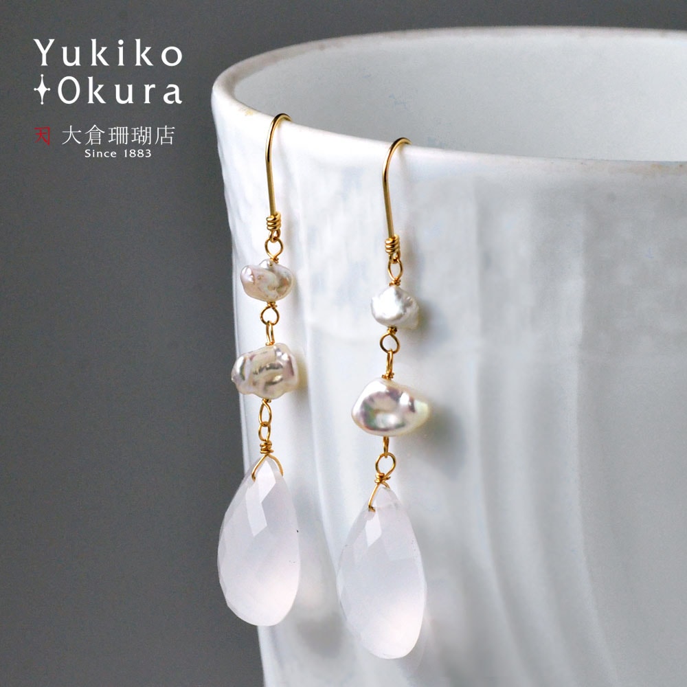 K18 ホワイトクォーツ 淡水パール イヤリング ピアス | Yukiko Okura