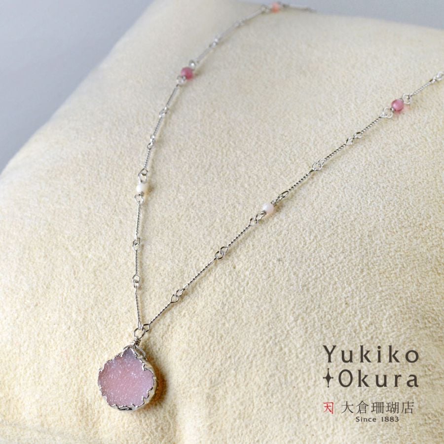 SV925 ピンクカルセドニー ドゥルージー ペンダントネックレス