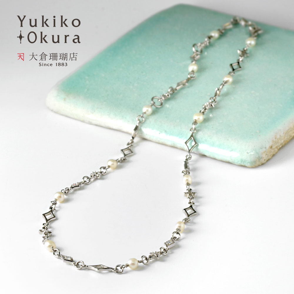 シルバー925 キュービックジルコニア 淡水パール チェーンネックレス