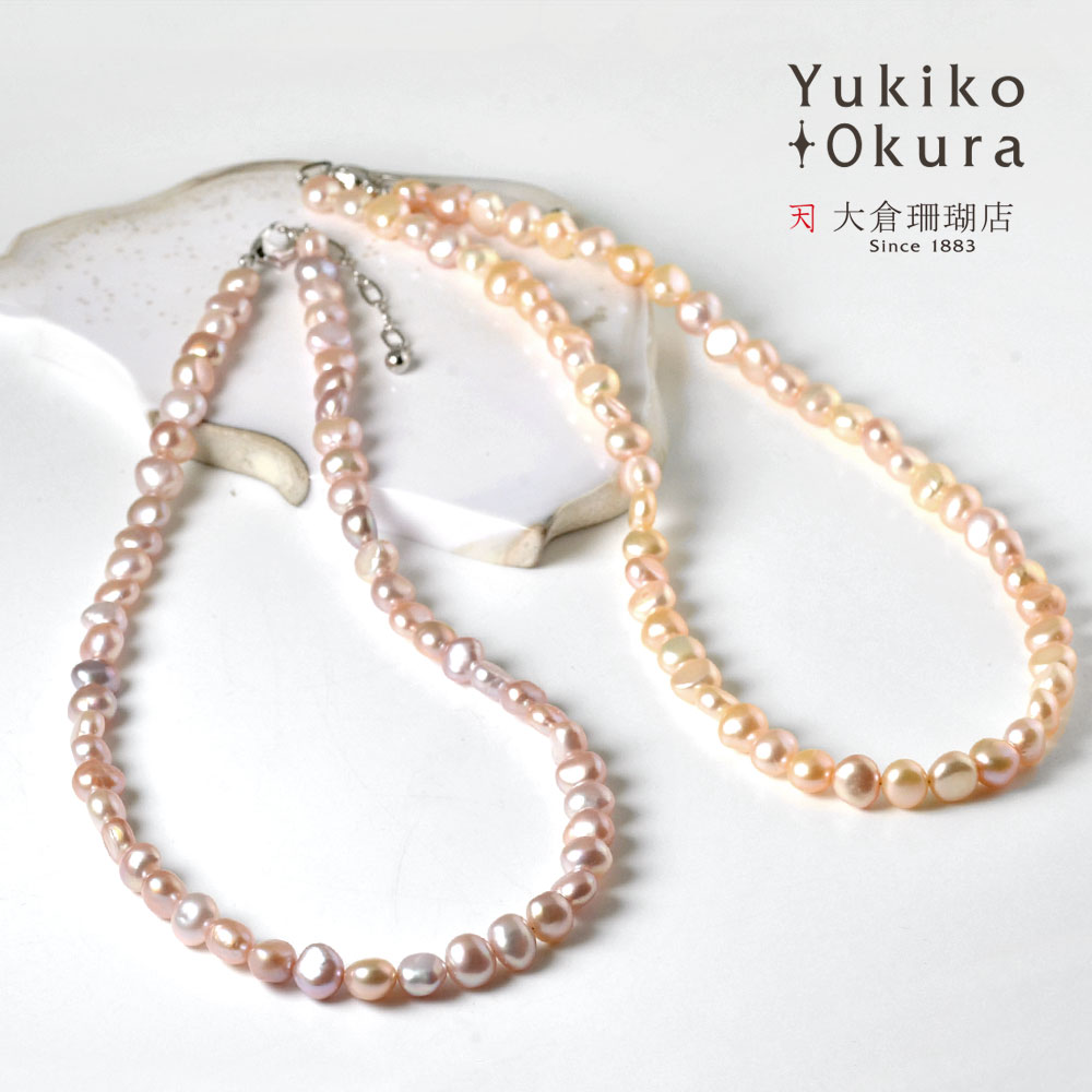 淡水パール(ピンク・オレンジ) バロック ネックレス