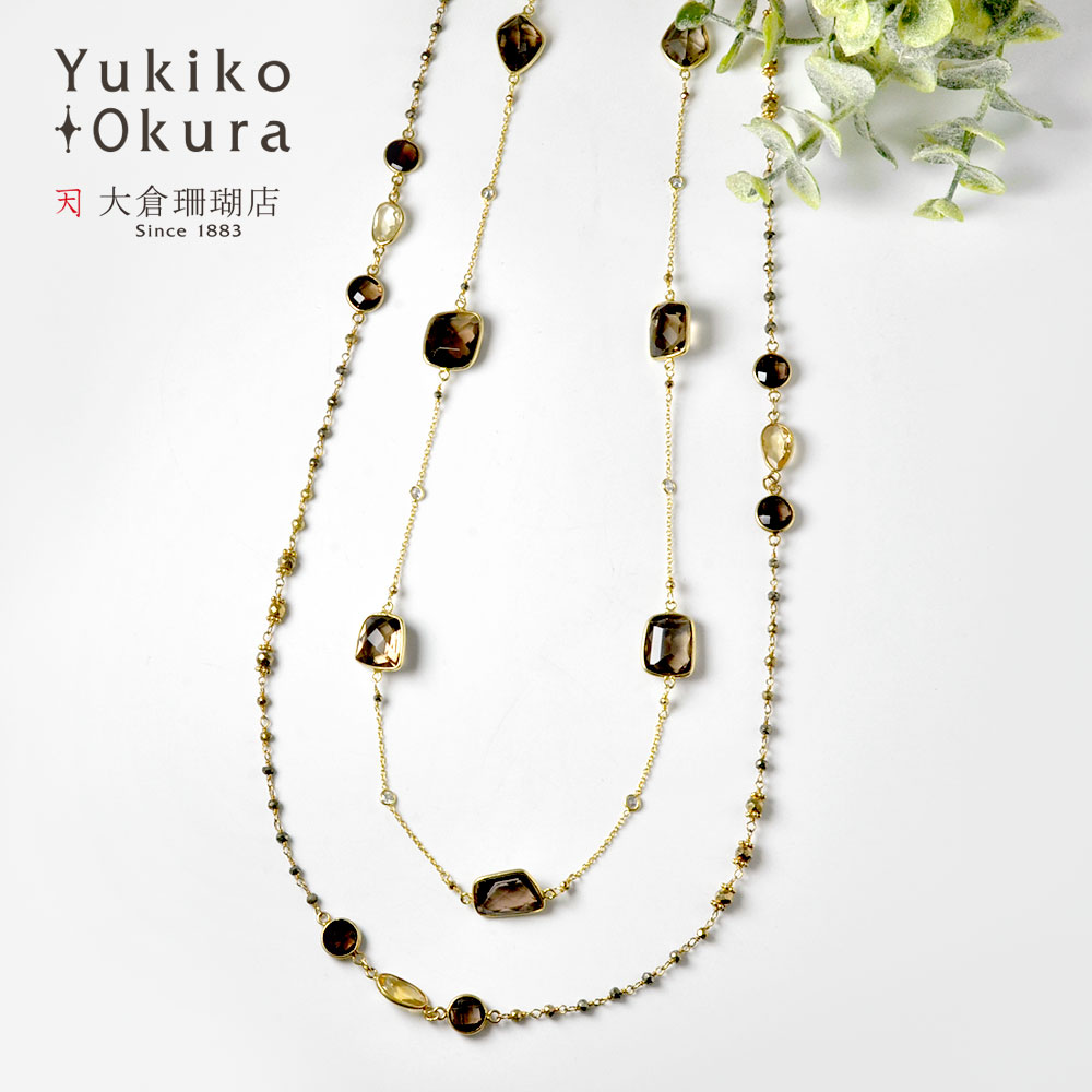 SV925 スモーキークォーツ パイライト ロングネックレス