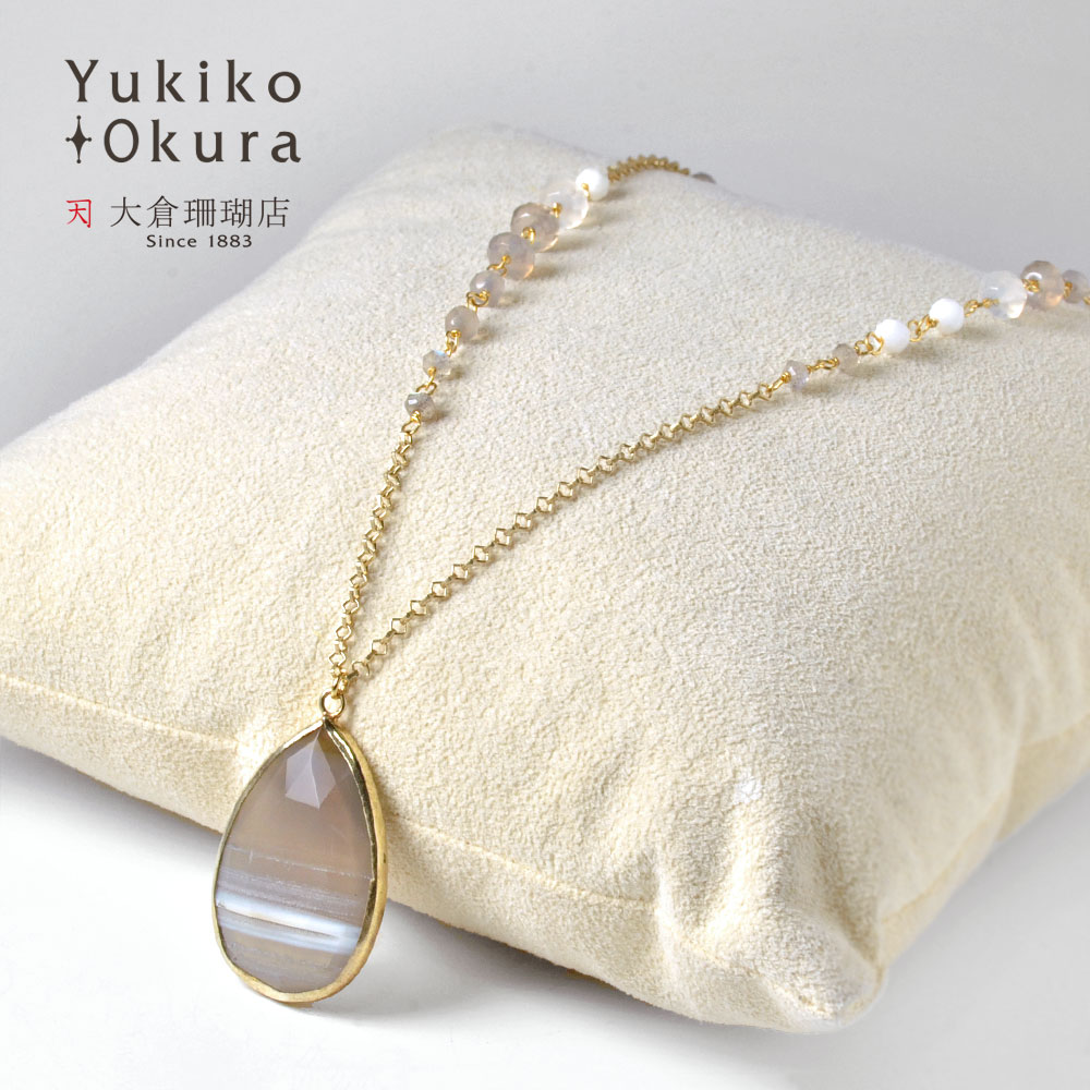 SV925 グレイアゲイト ミルキーアゲイト ラブラドライト セミロングネックレス