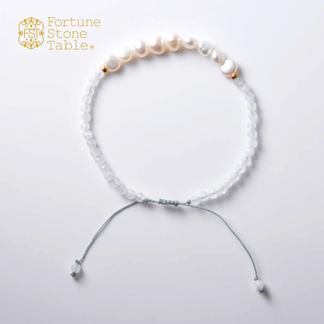 TWOtone stones ブレスレット　淡水パール・ホワイト×レインボームーンストーン【Fortune Stone Table】