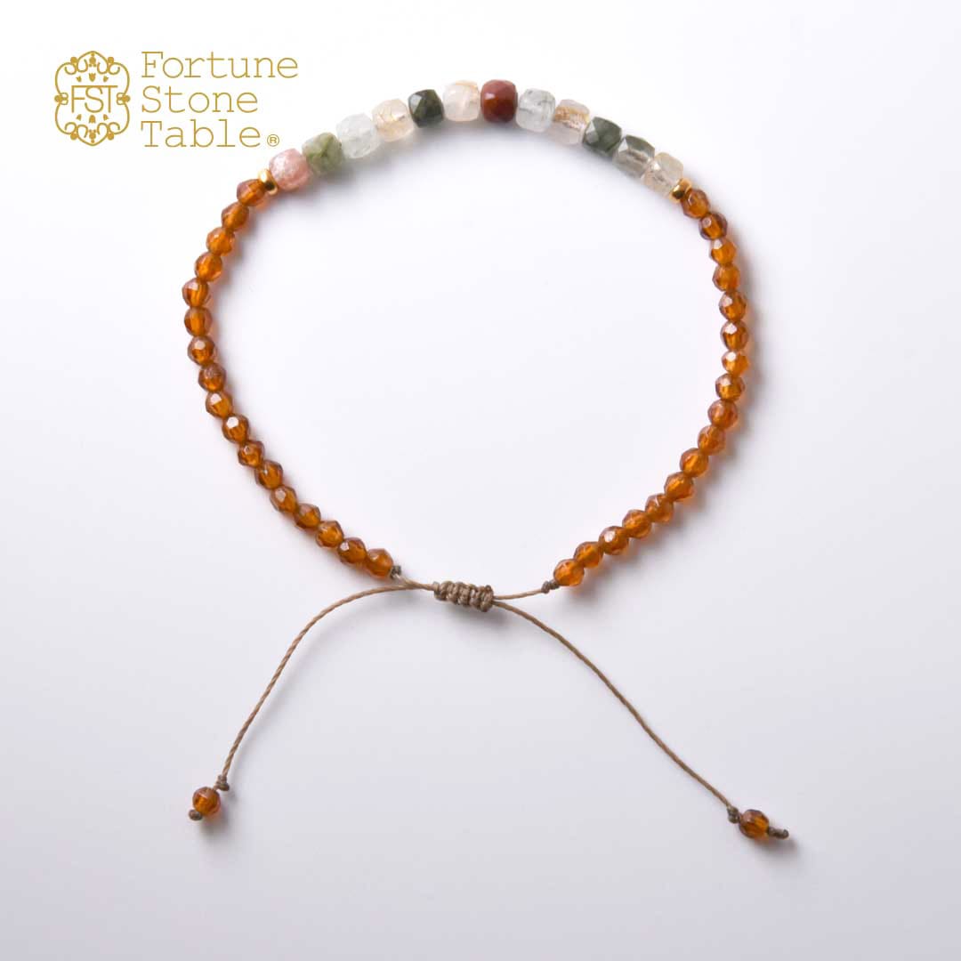 TWOtone stones ブレスレット　マルチルチルクォーツ×ヘソナイトガーネット【Fortune Stone Table】