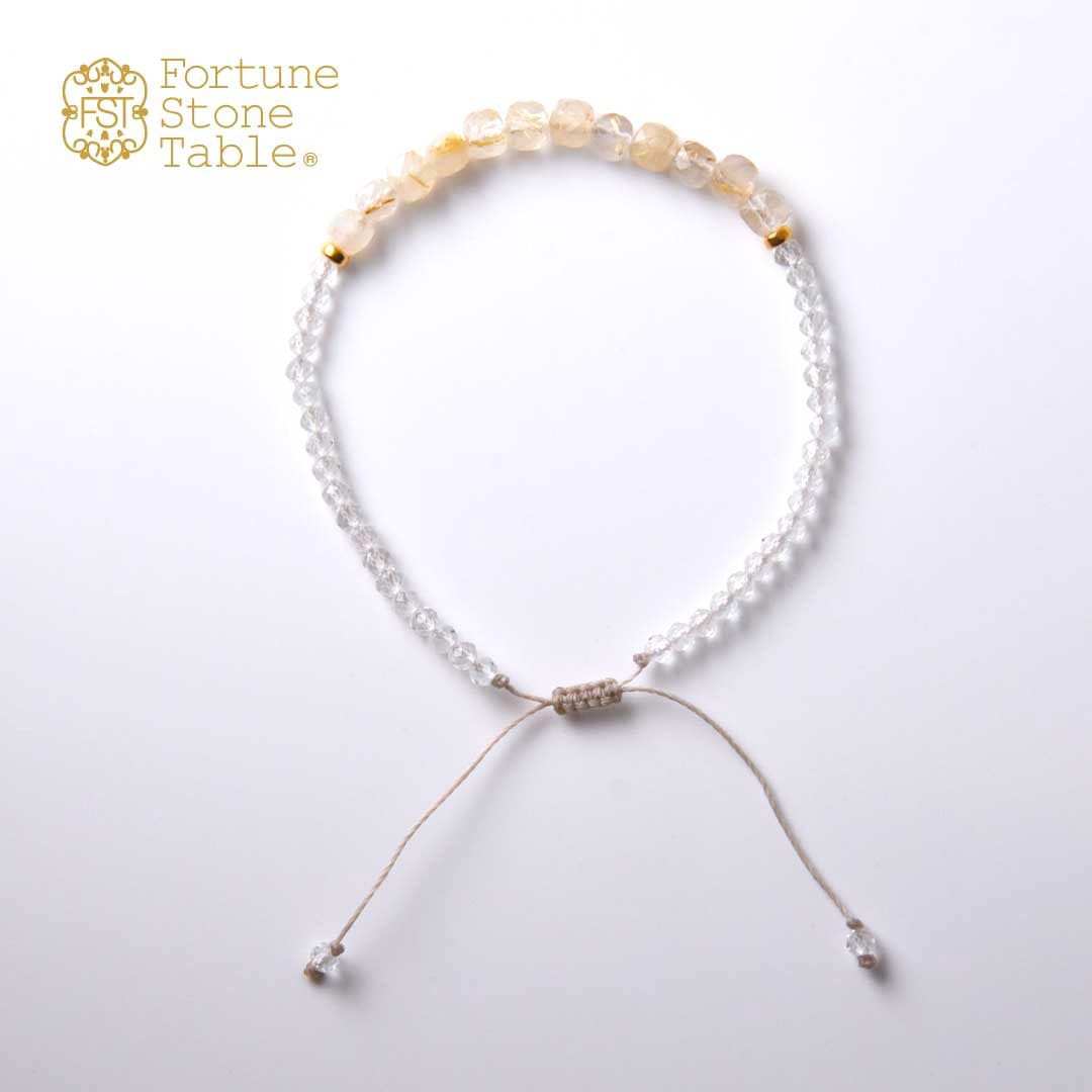 TWOtone stones ブレスレット　ルチルクォーツ×ホワイトトパーズ【Fortune Stone Table】
