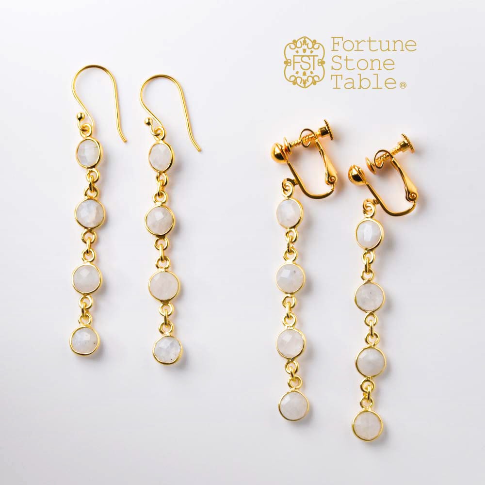 SVストーンベゼルイヤリング･ピアス　レインボームーンストーン　【Fortune Stone Table】