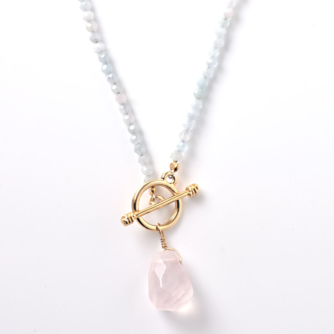TWOtone stones ネックレス　アクアマリン×ローズクォーツ【Fortune Stone Table】