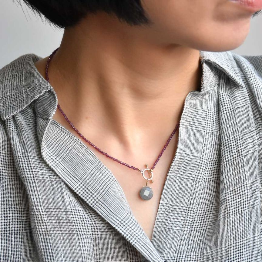 TWOtone stones ネックレス　ロードライトガーネット×ラブラドライト【Fortune Stone Table】