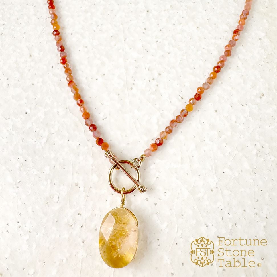 TWOtone stones ネックレス　カーネリアン×シトリン【Fortune Stone Table】