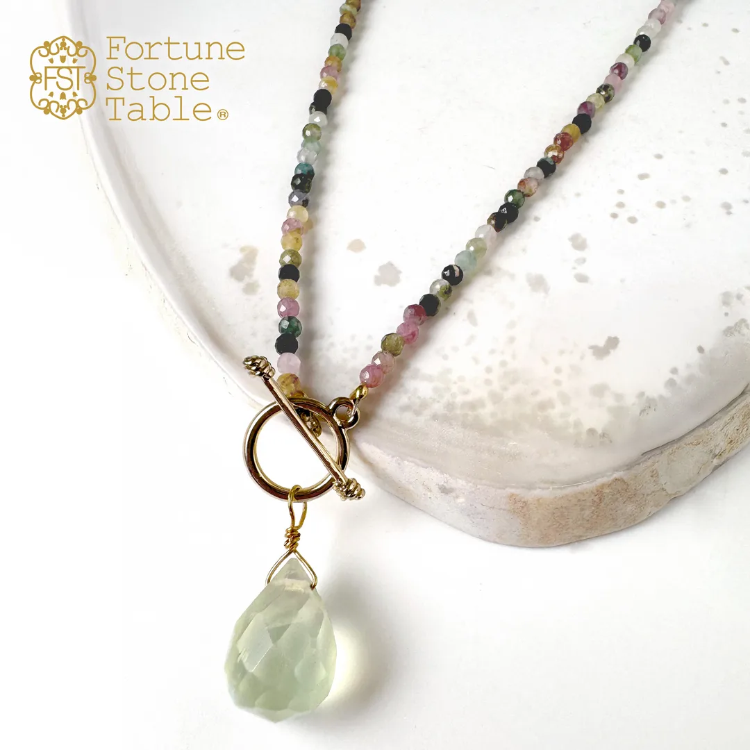 TWOtone stones ネックレス　マルチトルマリン×プレナイト【Fortune Stone Table】