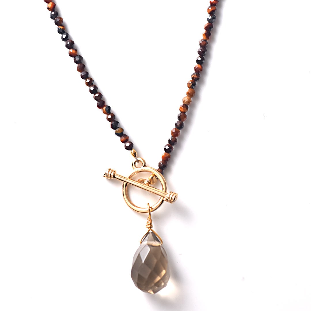 TWOtone stones ネックレス　タイガーアイ×スモーキークォーツ【Fortune Stone Table】