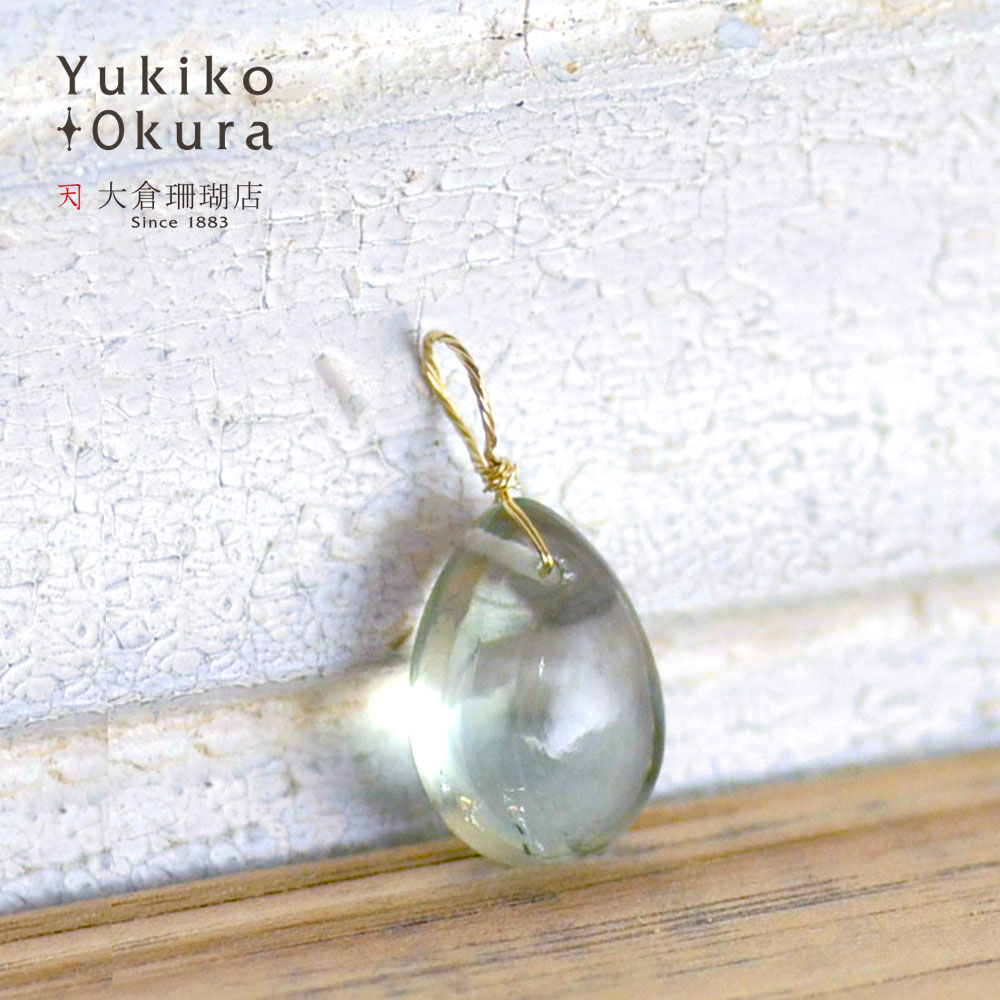 K10 グリーンクォーツ フラットドロップカットチャーム