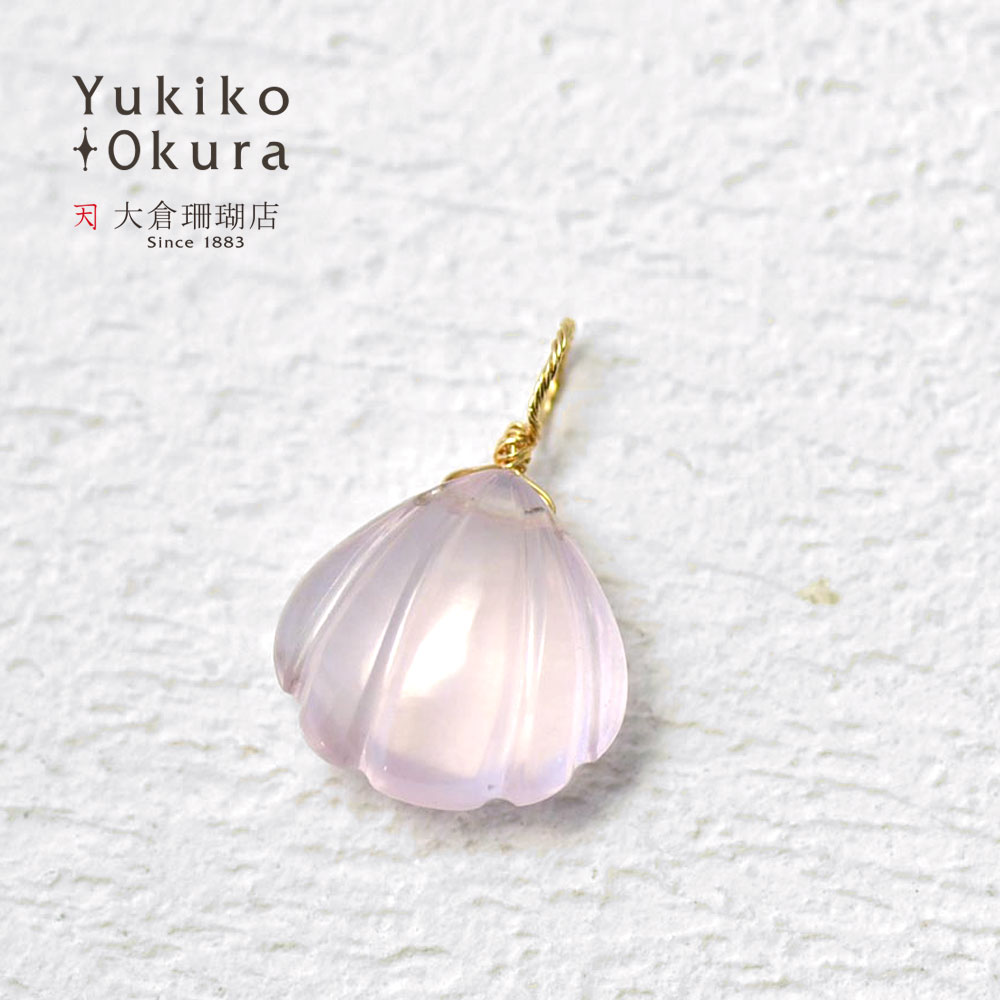 K18 ローズクォーツ ほたてモチーフチャーム(Ｍ)