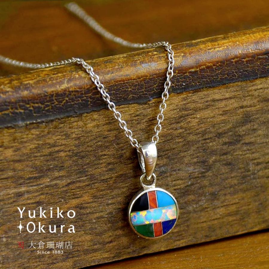 シルバー925 モザイクストーン ラウンドペンダントトップ (小)