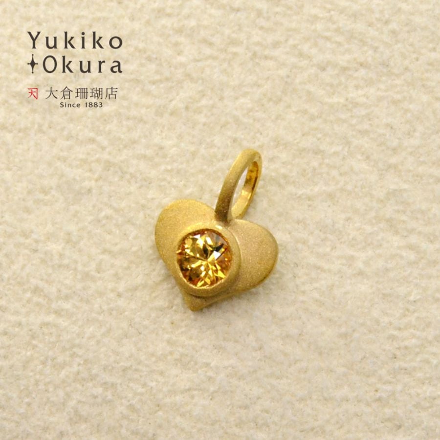 K18 イエローサファイア ハート ペンダントトップ