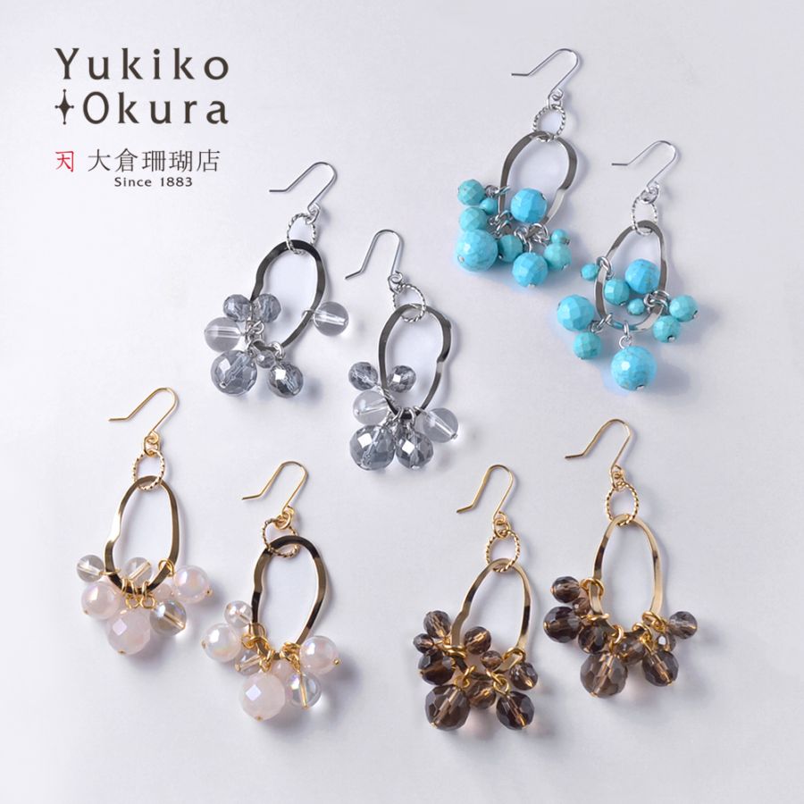 変形フープ 天然石 フリンジ ロングイヤリング ピアス