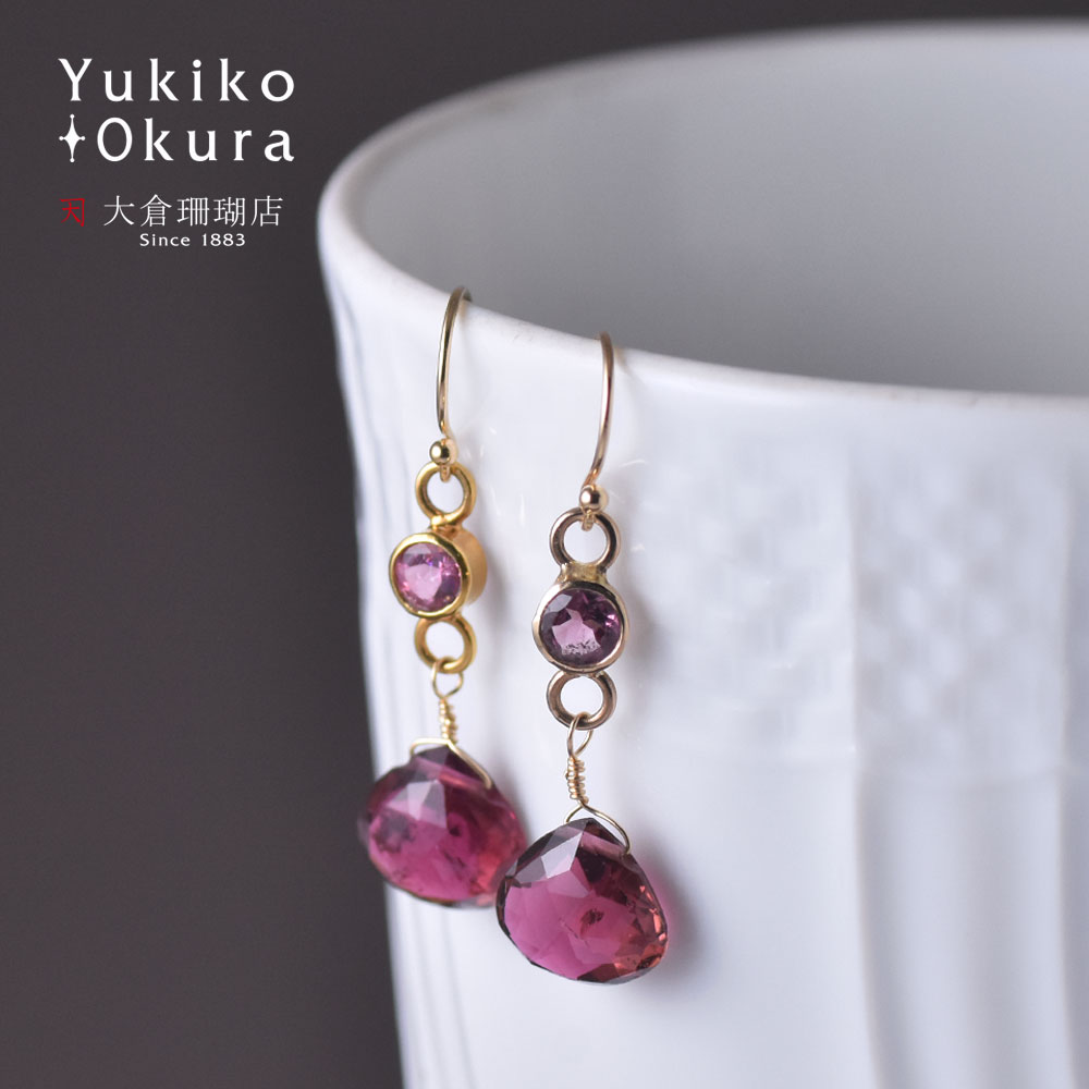 K18 ピンクトルマリン ハートカット ピアス