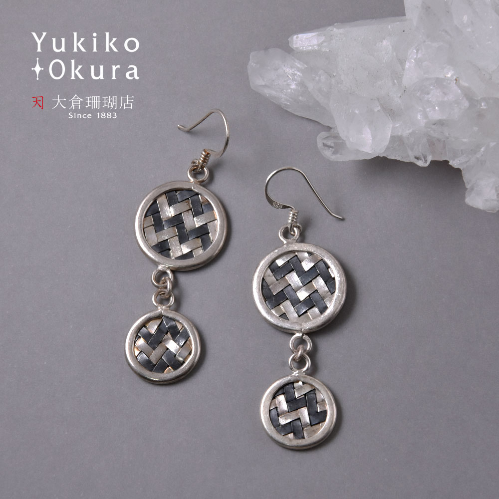 シルバー925 ハンドメイド コンビカラー メッシュコイン2ケつき ピアス