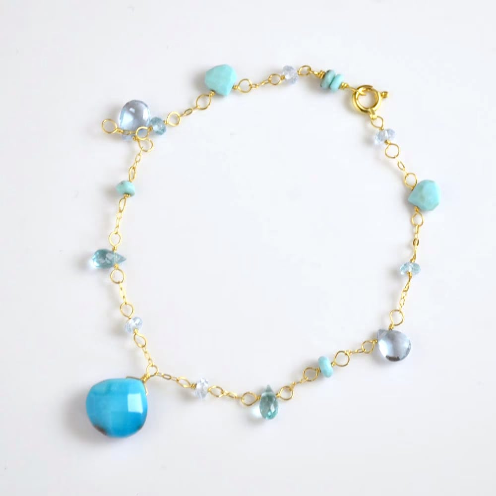 【12月限定ポイント10倍】K18 ターコイズ ブルトパーズ アパタイト ブレスレット