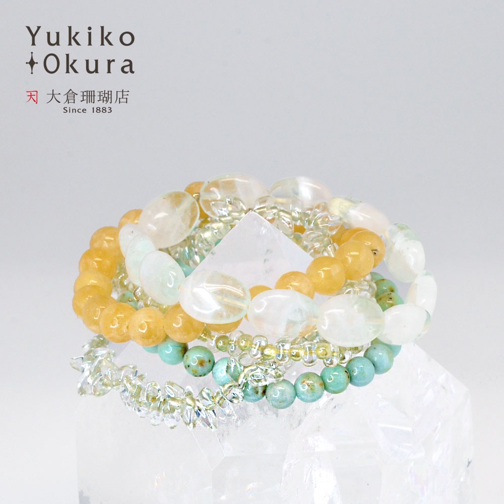 グリーンフローライト イエローカルサイト クリソコラ ガラスビーズ ゴムブレス