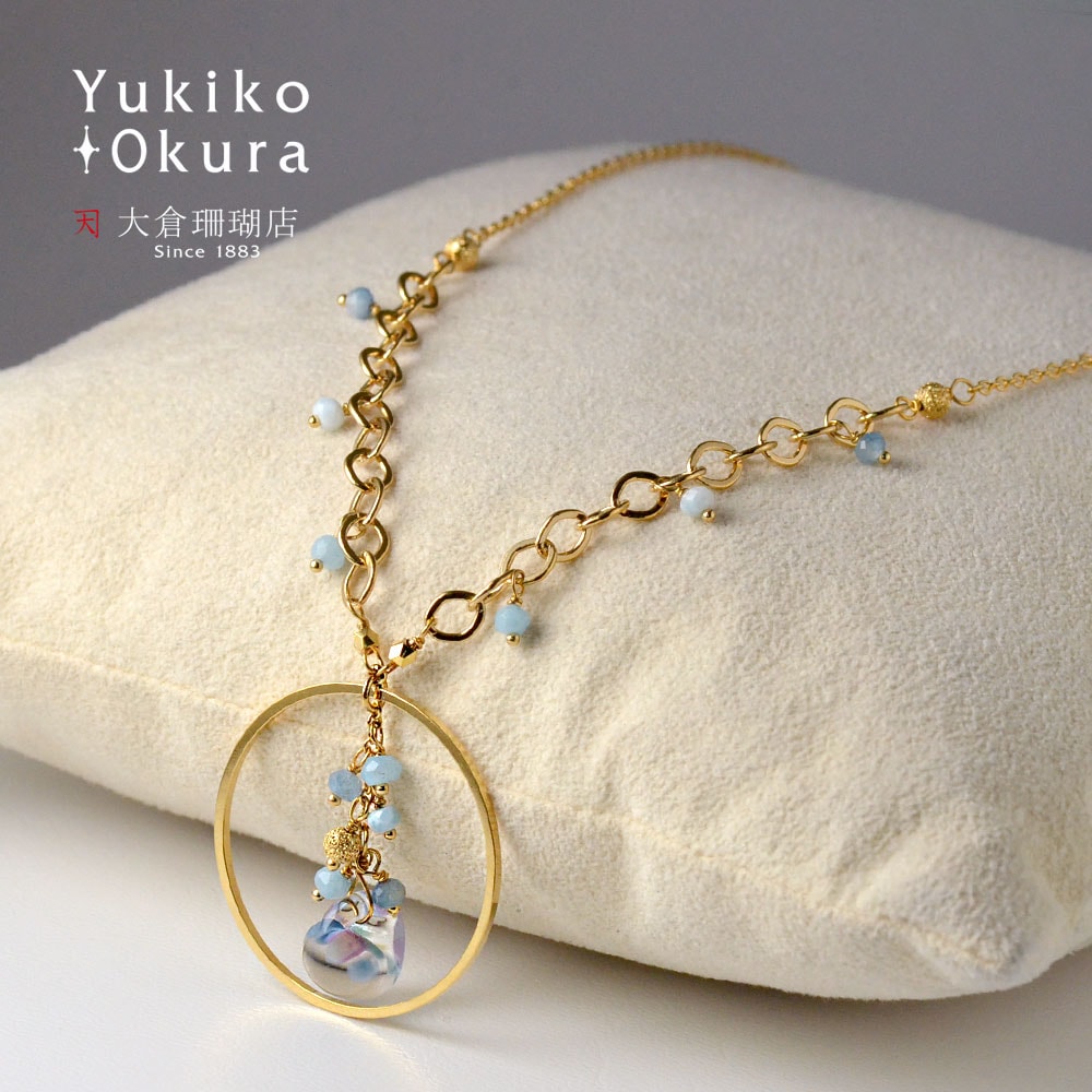 ラリマー アクアマリン フープフリンジネックレス