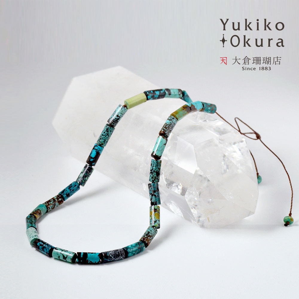 ターコイズ ハンドニット シリンダー セミロングネックレス