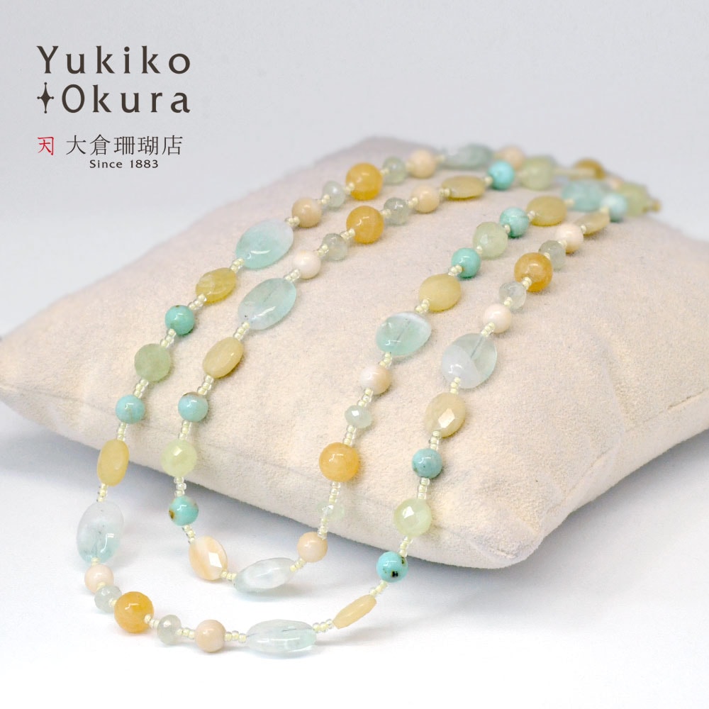 グリーンフローライト イエローオパール イエローカルサイト 約85cmネックレス