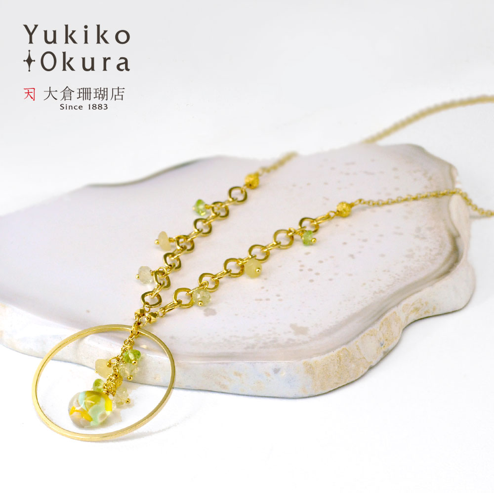 グリーン イエロー フープフリンジネックレス