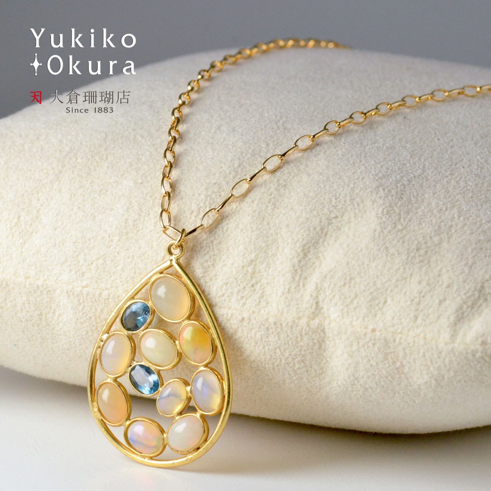 シルバー925(ゴールドカラー) オパール ロンドンブルートパーズ ドロップ型ペンダント