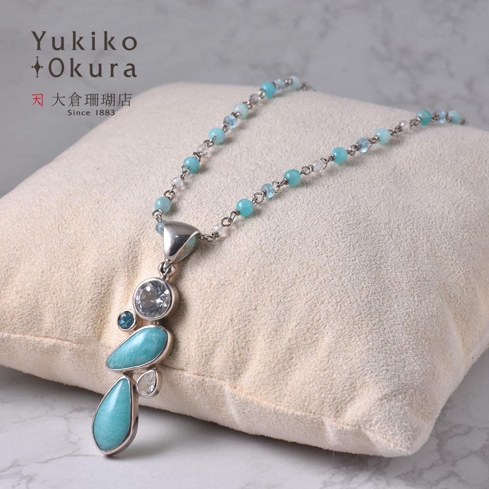 SV アマゾナイト ホワイトトパーズ アパタイト ペンダントネックレス