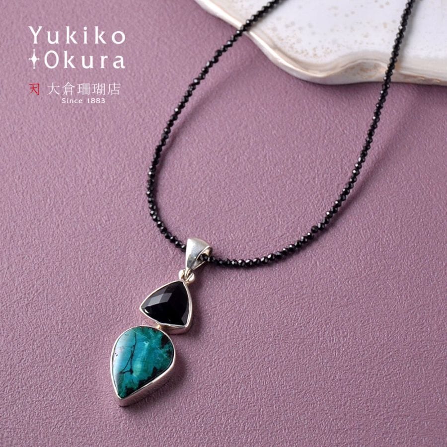 SV クリソコラ オニキス ペンダント＋ブラックスピネル ネックレス