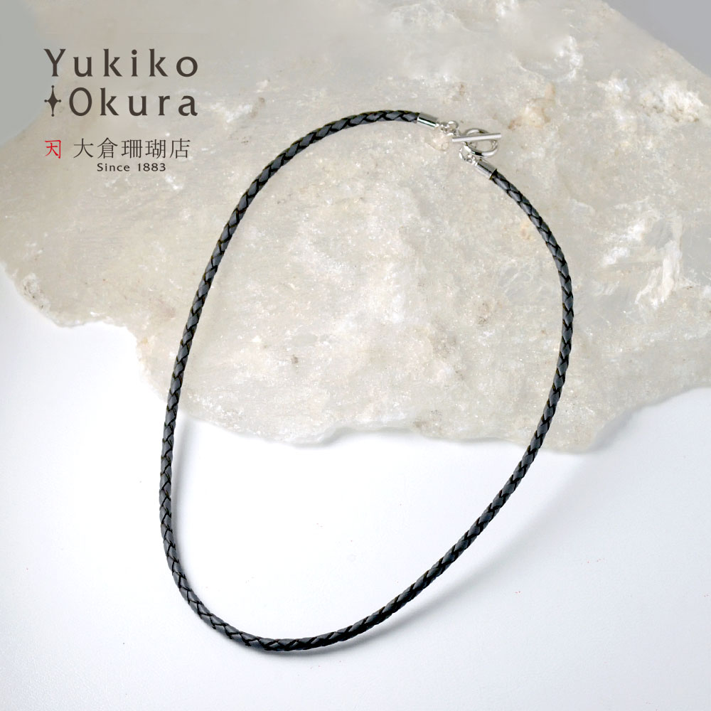ダークグレイ革紐ネックレス42cm