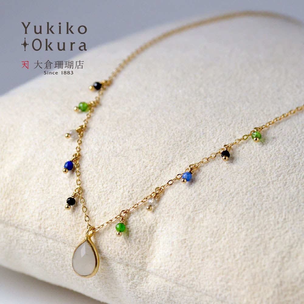 グレイムーンストーン ドロップ マルチカラー フリンジネックレス