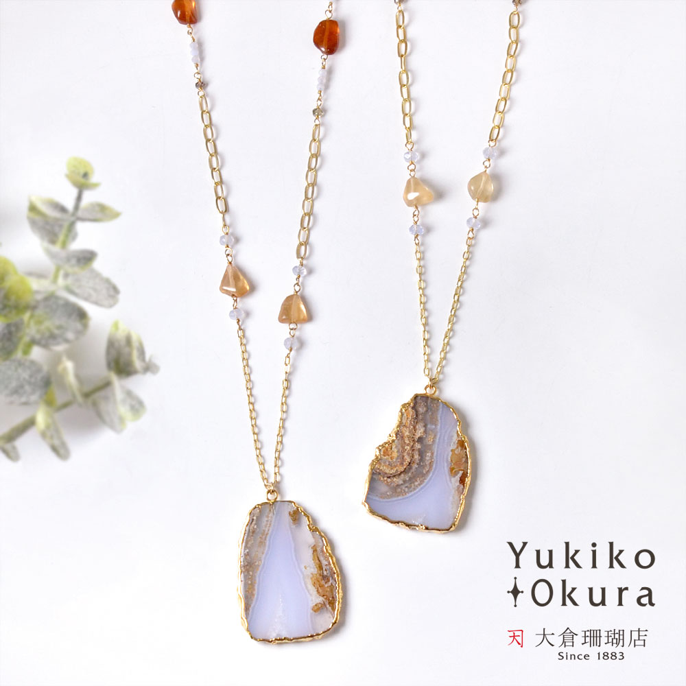 シルバー925(ゴールド仕上げ) カルセドニー サファイア ヘソナイトガーネット ペンダントネックレス