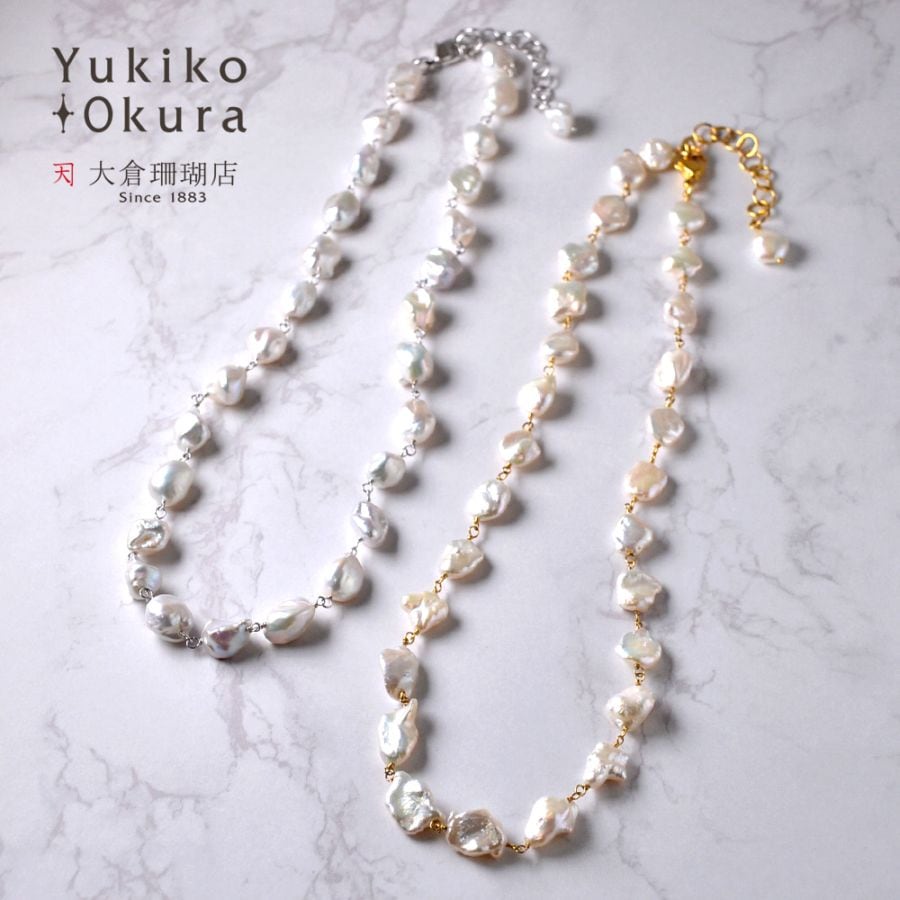 淡水パール ホワイト ケシ バロック シャンク巻きネックレス