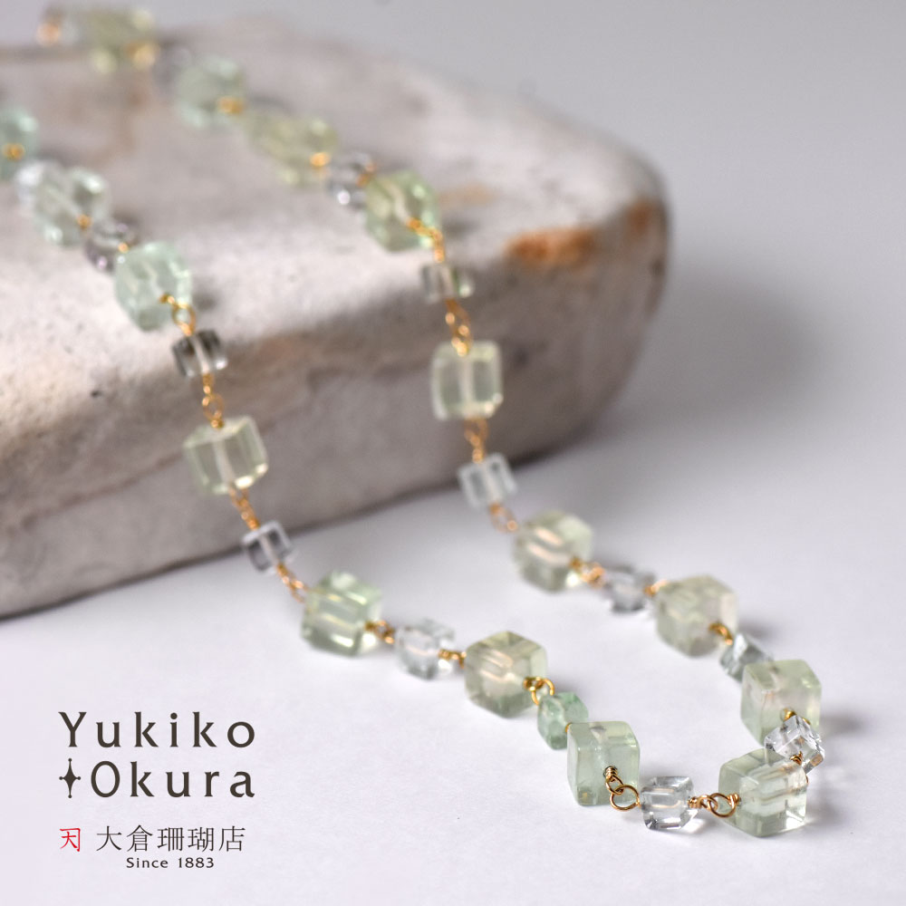 フローライト グリーン系 スクエア  ネックレス