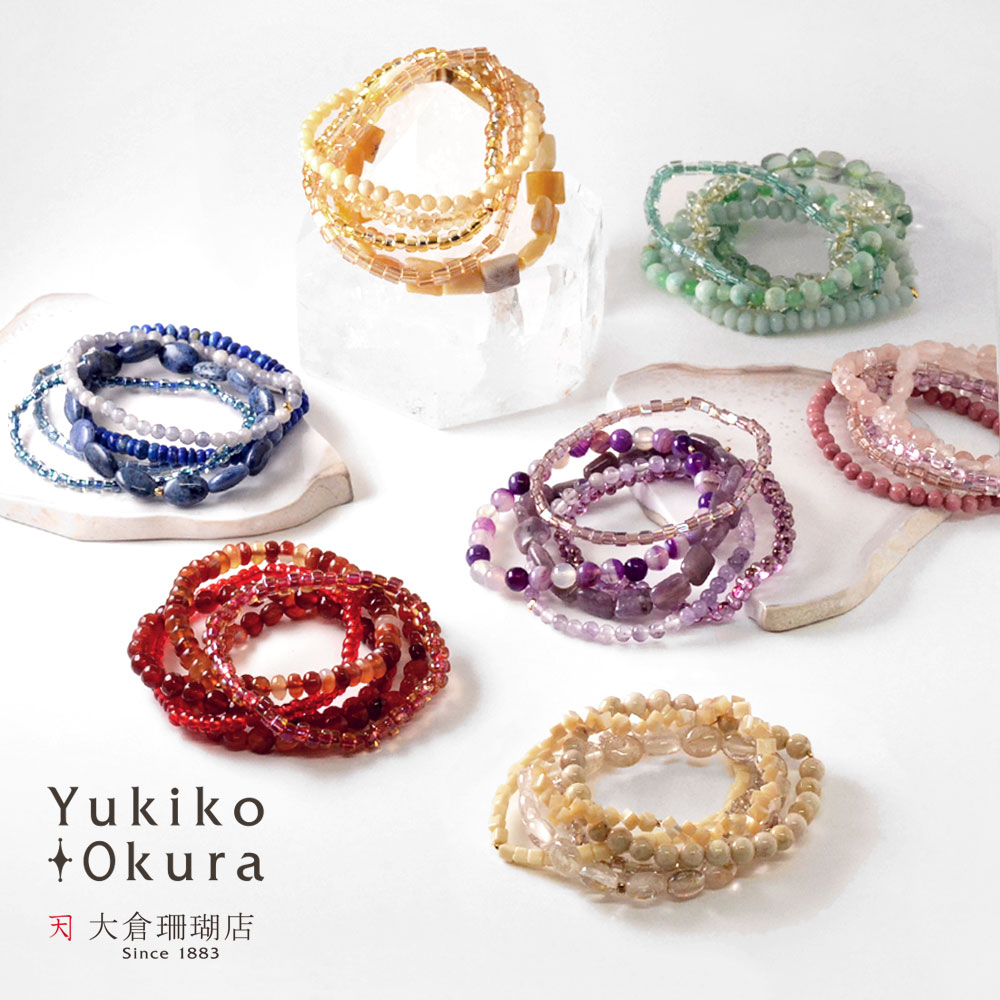 カラーストーン ゴムブレスセット