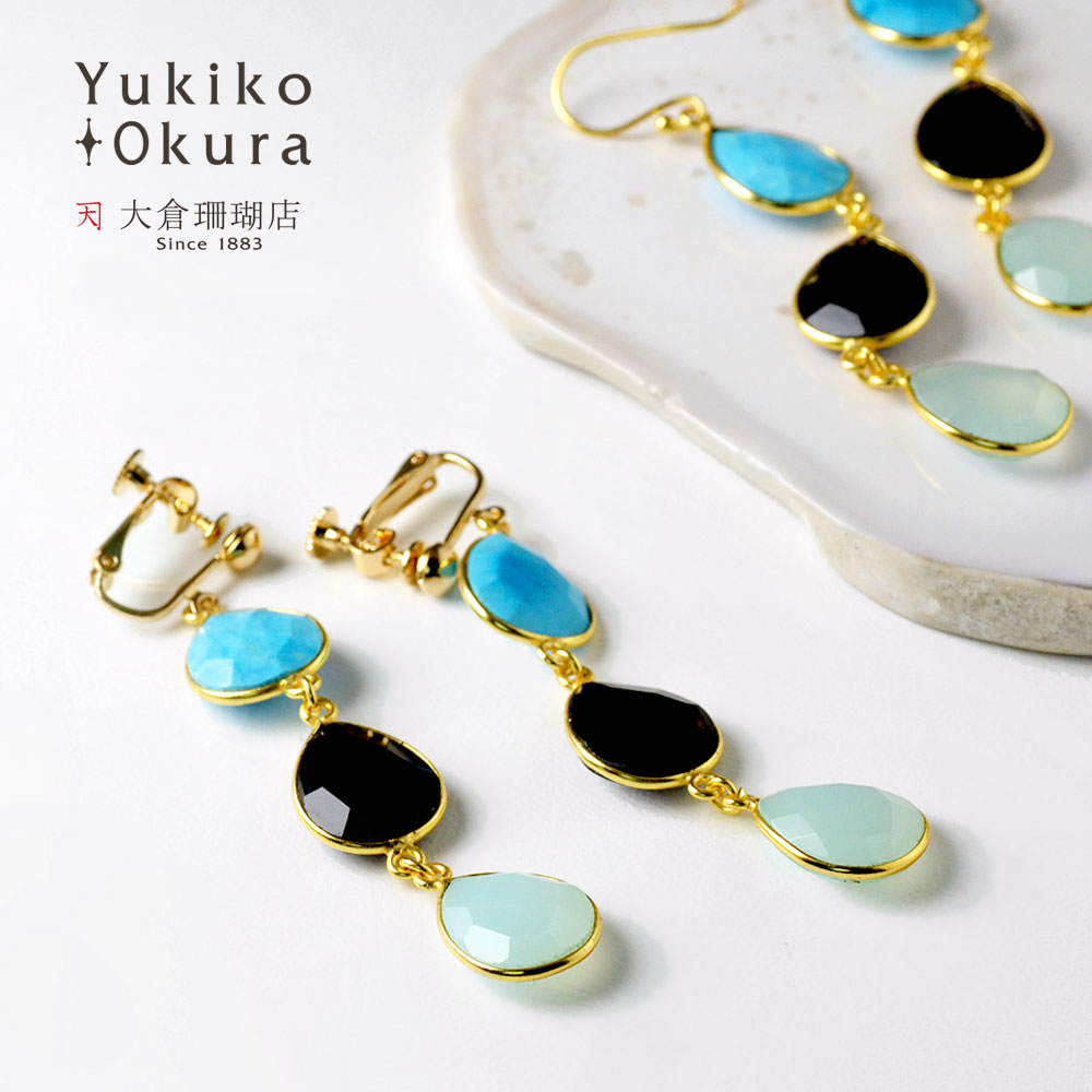 シルバー925 ドロップ カラーストーン ロングイヤリング ピアス