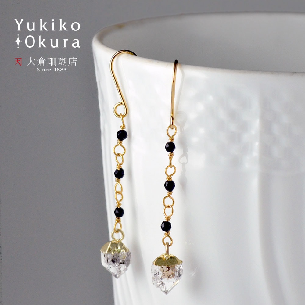 ハーキマー オニキス フリンジイヤリング ピアス